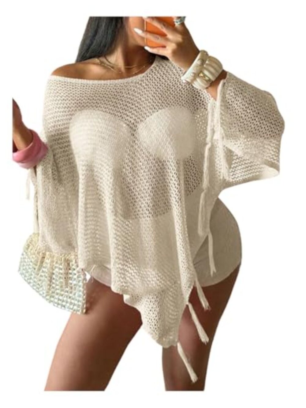 Women's Off Shoulder Knit Poncho Sweater Crochet Cover Up Shrug Asymmetrical